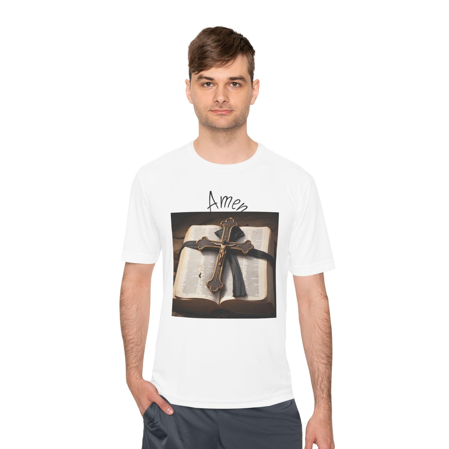 Faith-Inspired Unisex Moisture Wicking Tee - Perfect for Church, Spiritual Gatherings, and Gifts - Amen & Angel Design