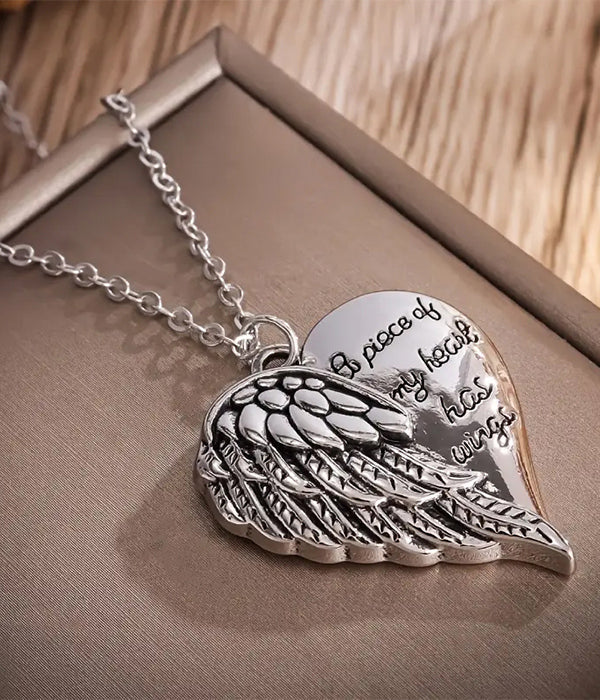 ANGEL WING AND HEART PENDANT NECKLACE