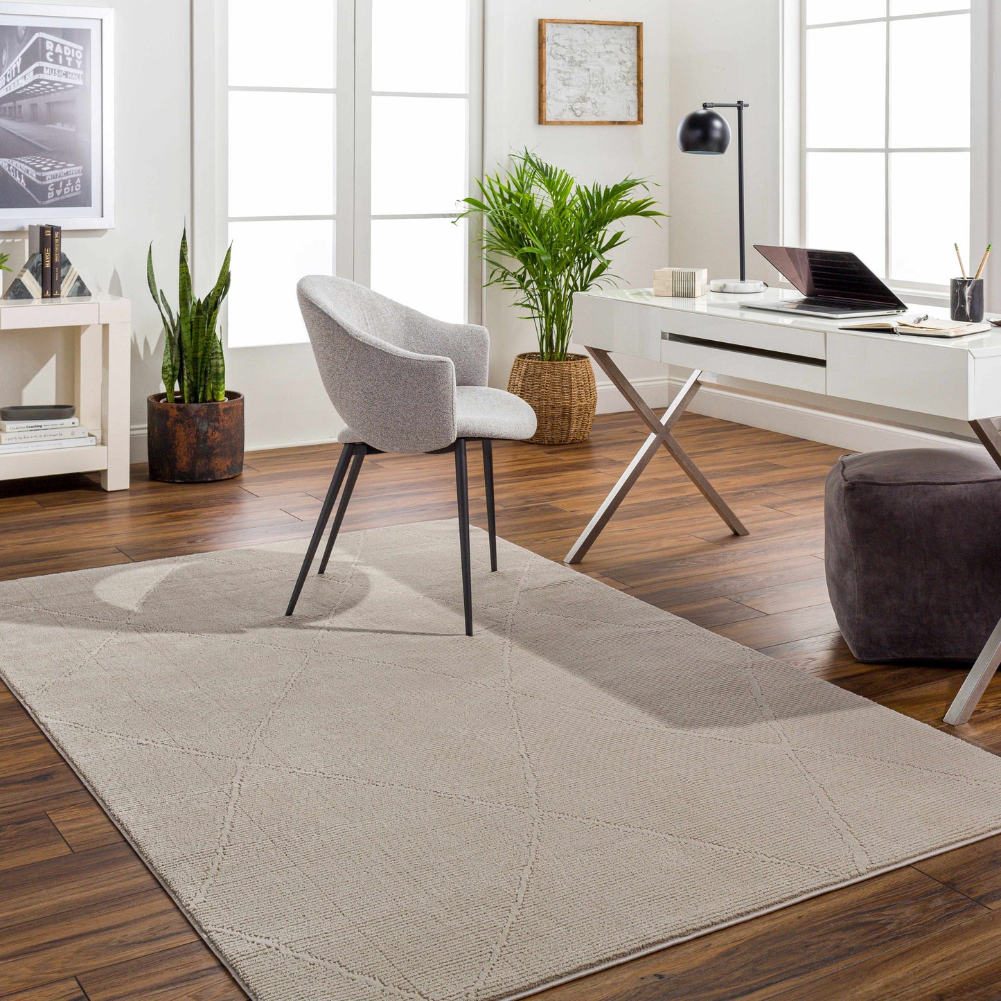 Aldis Tan Plush Textured Washable Rug  - Clearance