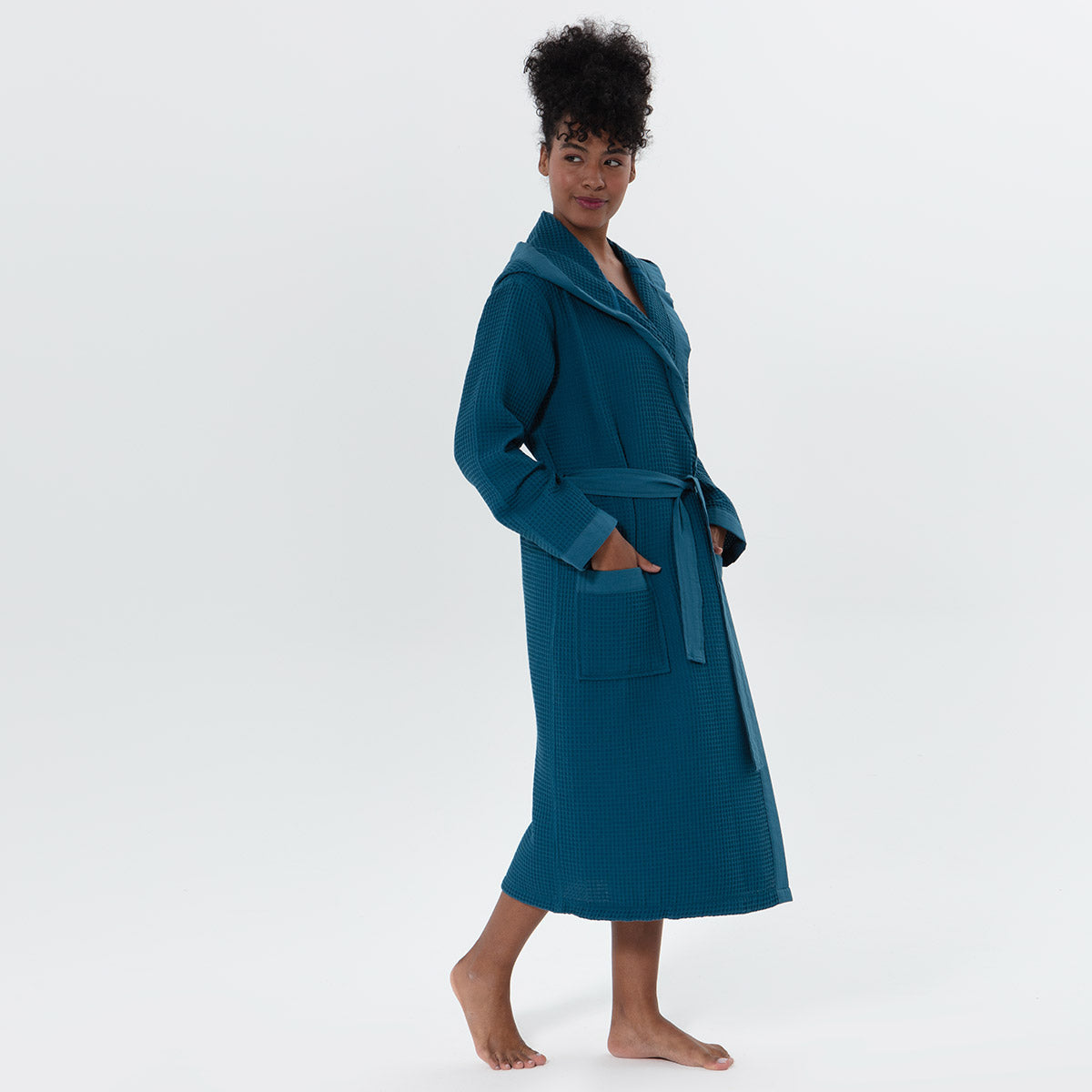 Women’s Turkish Cotton Waffle Hooded Robe