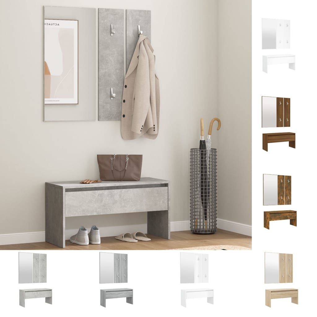 vidaXL Hallway Furniture Set Black Engineered Wood