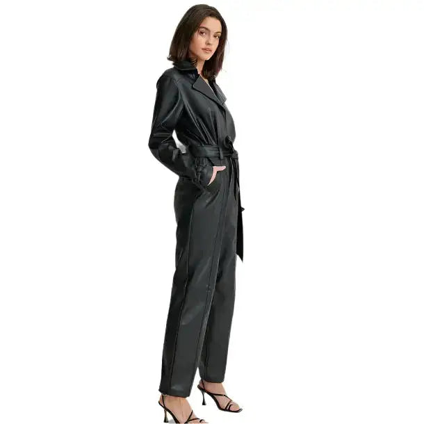 Women’s Black Lambskin Leather Jumpsuit