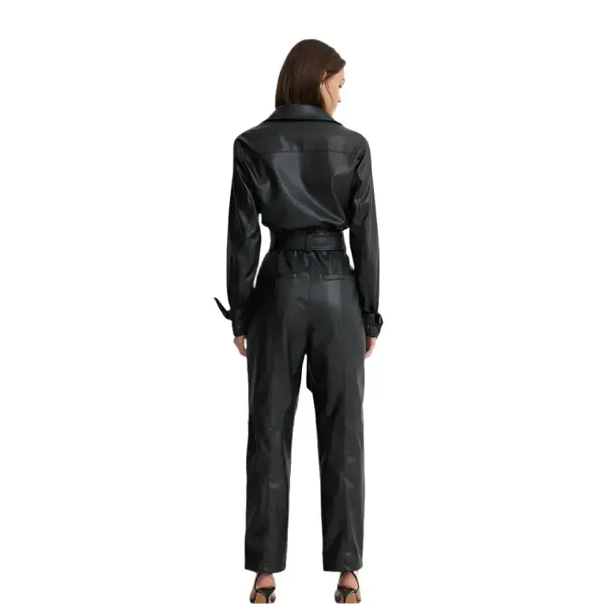 Women’s Black Lambskin Leather Jumpsuit