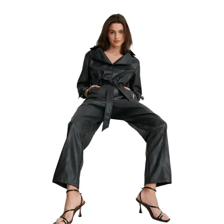 Women’s Black Lambskin Leather Jumpsuit