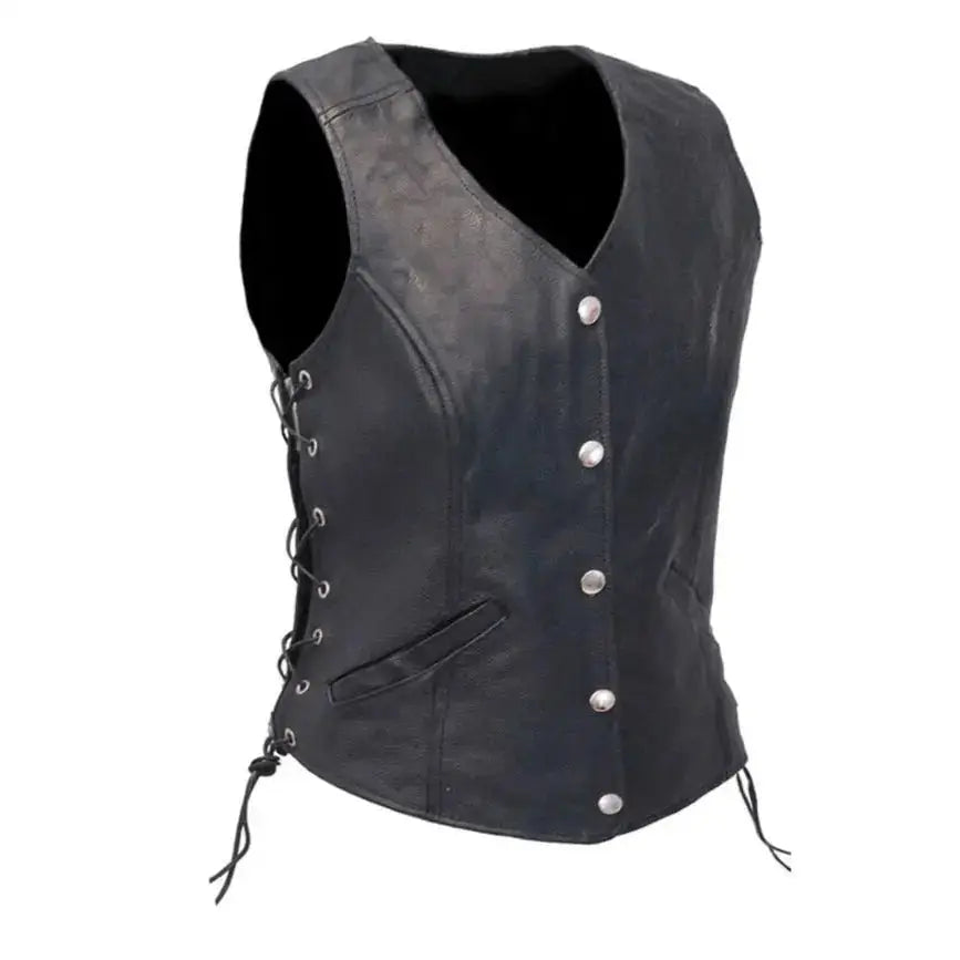 Women’s Black Leather Biker Vest