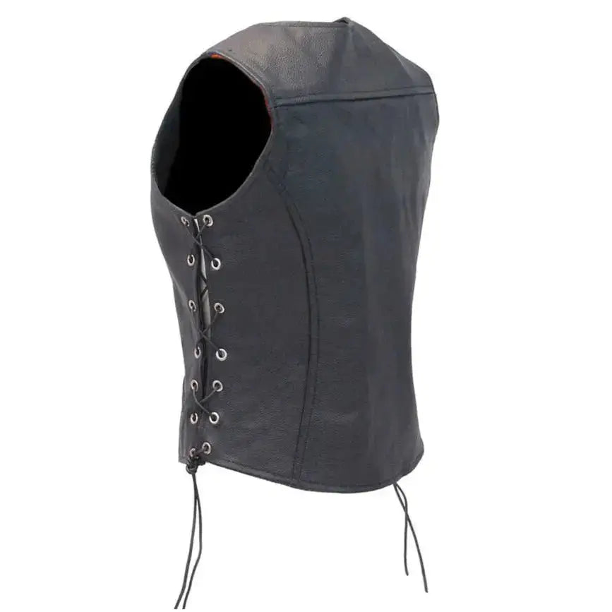 Women’s Black Leather Biker Vest