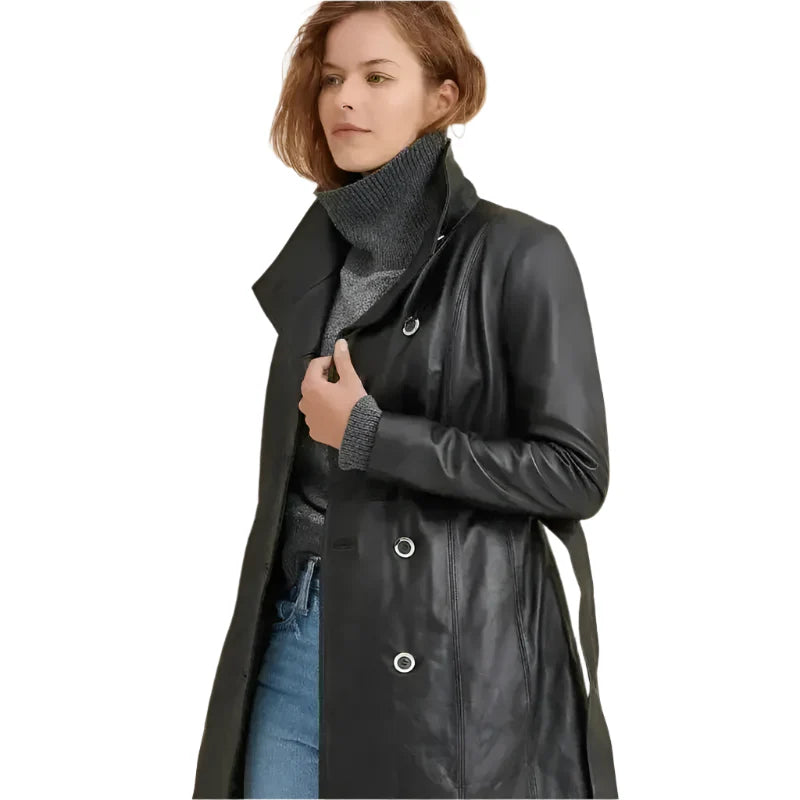 Women’s Black Leather Coat-3