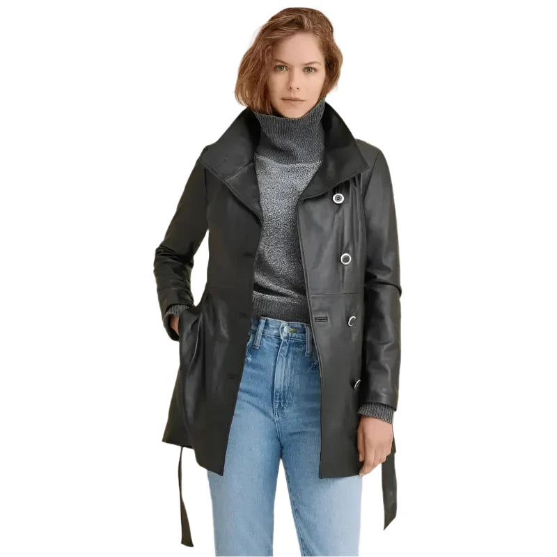 Women’s Black Leather Coat-2