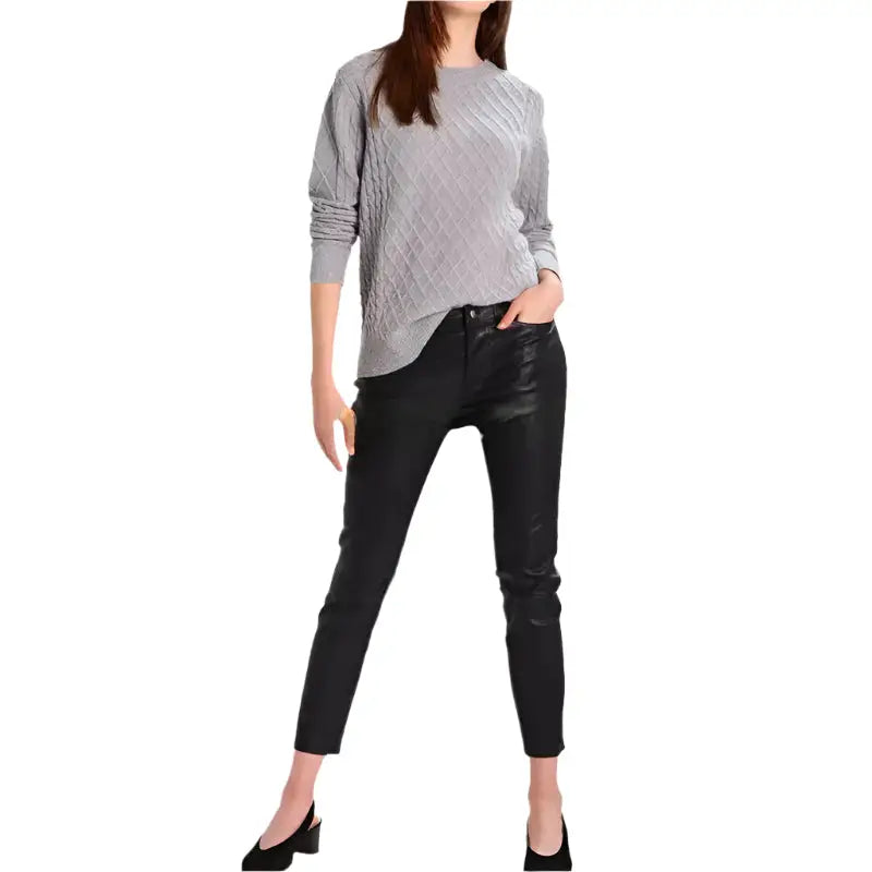 Women's Black Leather Skinny Jeans