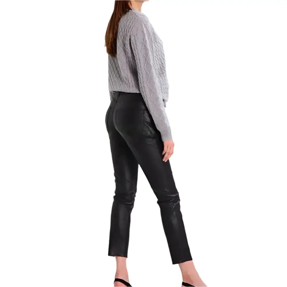 Women's Black Leather Skinny Jeans