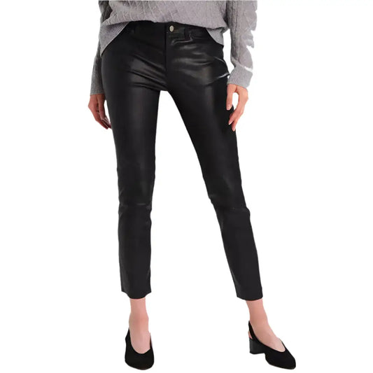 Women's Black Leather Skinny Jeans