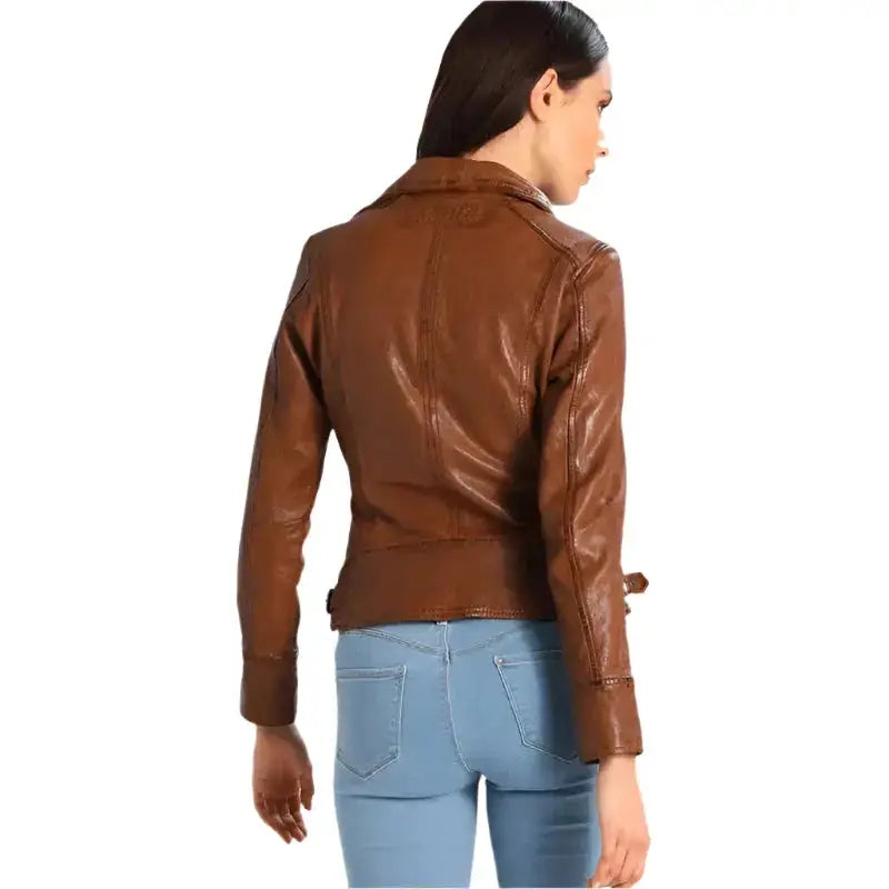 Women’s Brown Leather Biker Jacket