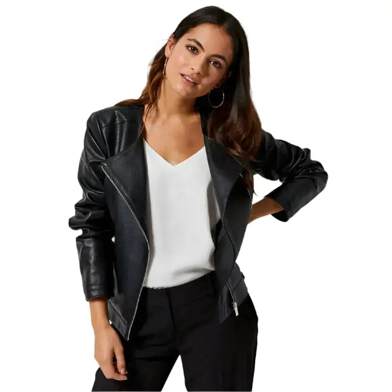 Women’s Petite Black Leather Jacket