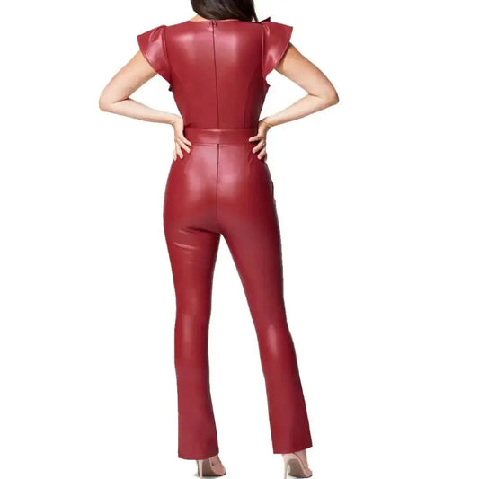Women’s Ruffle-Detail Leather Jumpsuit