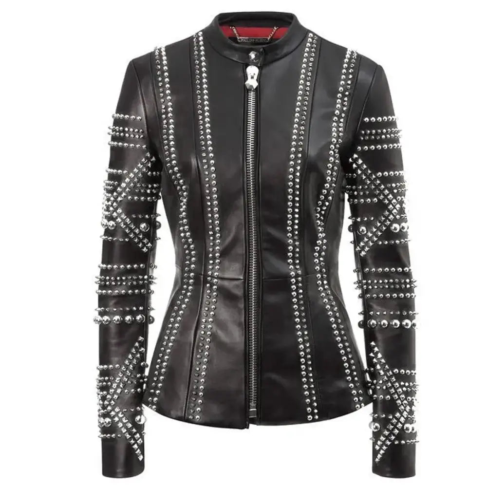 Women’s Studded Black Leather Jacket