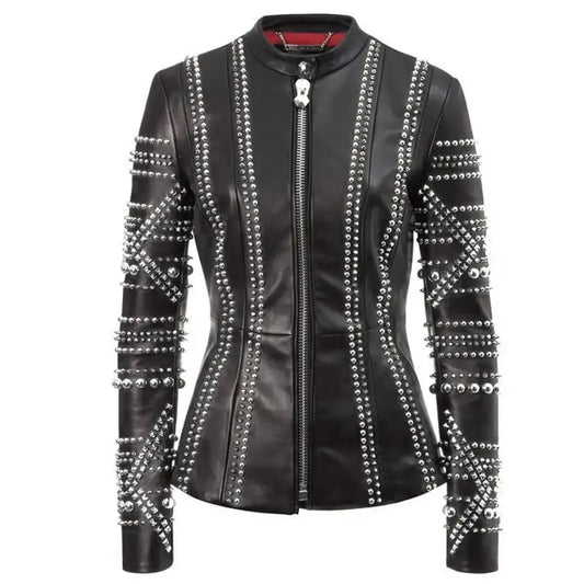 Women’s Studded Black Leather Jacket